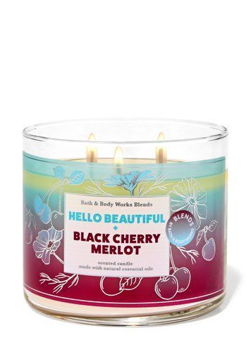 Ароматизована свічка на 3 гноти Bath & Body Works Hello Beautiful & Black Cherry Merlot KV1822 фото